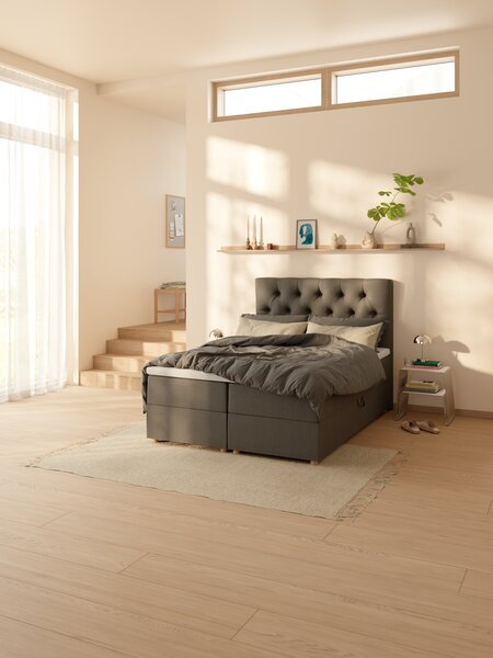 Boxspring posteľ 140x200 cm SKAUMA+FLYA sivá-40 veľmi tvrdá