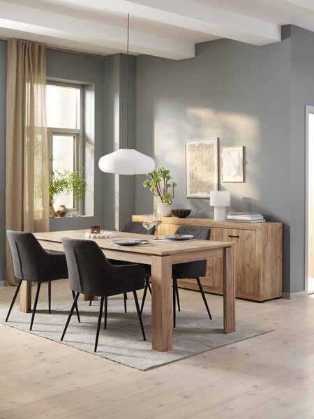 LINTRUP Tavolo L190/280 rov. nat .selv. + 4 PURHUS gri./nero