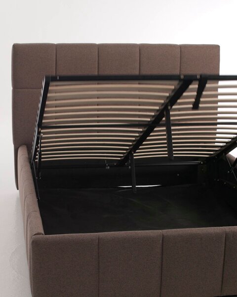 Bed frame VEMMELEV w/storage Double dark sand fabric