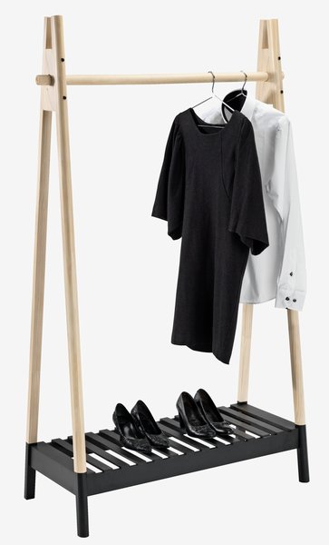 Clothes rail JENNET w/shoe shelf natural/black