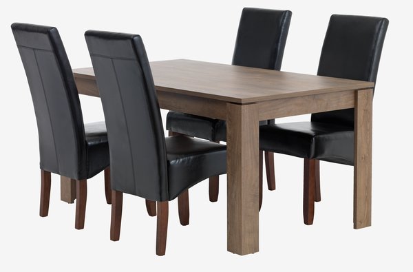 VEDDE L160 table wild oak + 4 BAKKELY chairs brown