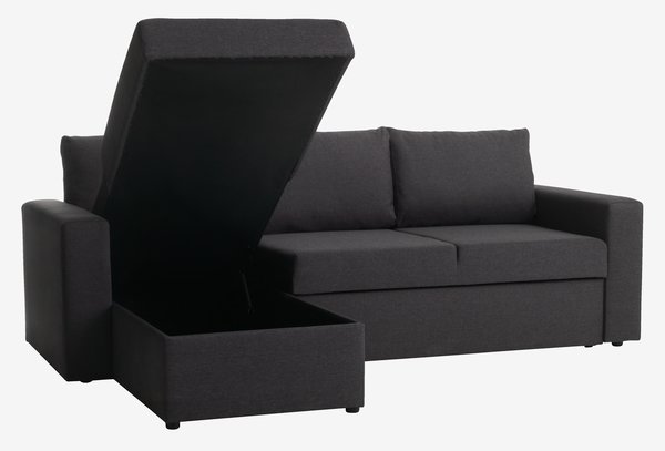 Sofá cama chaise longue MARSLEV tela gris oscuro