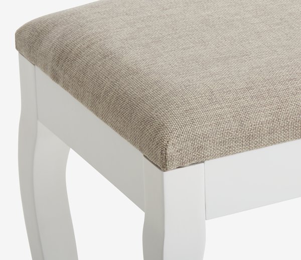 Tabouret De Coiffeuse En Bois Blanc - 43 X 40 X 24 Cm - Assise Rembourrée - Pour Chambre, Maquillage