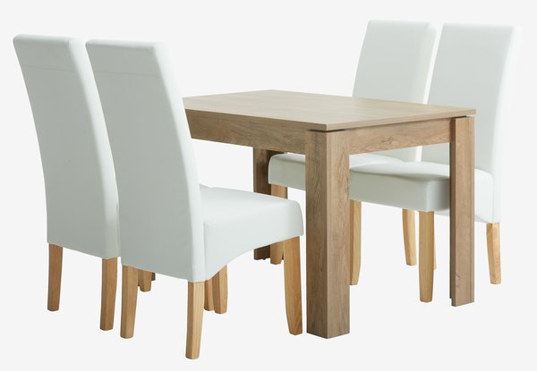VEDDE D120 stôl divoký dub + 4 BAKKELY stoličky krémová