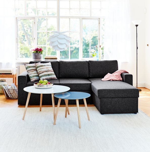 Sofá cama con chaise longue MARSLEV tela gris oscuro JYSK