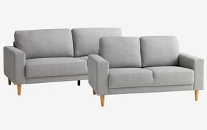 Conjunto 2 sofás EGENSE tecido cinzento claro
