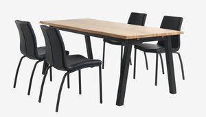 SKOVLUNDE L200 tafel naturel eiken + 4 ASAA stoelen zwart