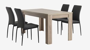 HASLUND L160 table chêne + 4 TRUSTRUP chaises gris