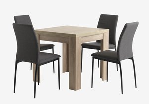 HASLUND L80/160 table chêne + 4 TRUSTRUP chaises gris
