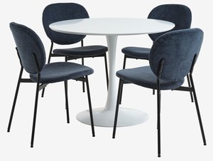 Table RINGSTED Ø100 blanc + 4 chaises MANSTRUP pétrole