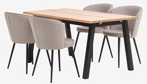 SKOVLUNDE L160 tafel naturel eiken + 4 RISSKOV lichtgrijs