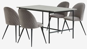 TERSLEV L140 table + 4 KOKKEDAL chairs grey velvet