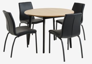 JEGIND Ø105 tafel eiken + 4 ASAA stoelen zwart