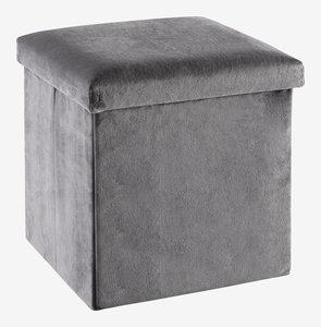 Pouf KALUM 38x38 cm con contenitore velluto grigio