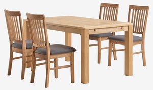 Table HAGE L150 chêne + 4 chaises HAGE gris/chêne