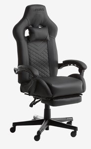 Gaming chair HALLUM w/leg support black faux leather