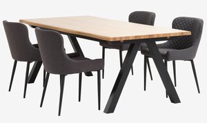 Table SANDBY L210 chêne naturel + 4 chaises PEBRINGE gris