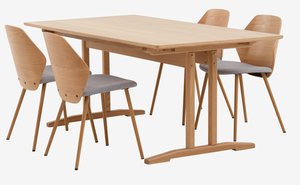 AALBORG L180/270 Tisch + 4 HORNE Stühle grau/Eiche