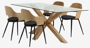 AGERBY Μ190 τραπέζι δρυς + 4 HVIDOVRE καρέκλες δρυς/μαύρο