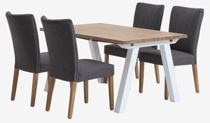 SKAGEN L150 tafel wit/eiken + 4 NORDRUP stoelen grijs