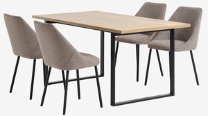 AABENRAA L160 table oak + 4 VELLEV chairs sand/black