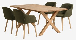 GRIBSKOV L180 table oak + 4 ADSLEV chairs olive