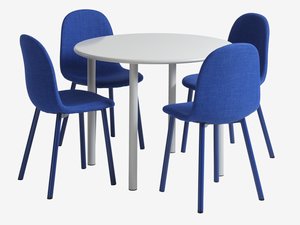 HANSTED D100 table warm grey + 4 EJSTRUP chairs blue