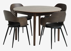 MARSTRAND D110 table dark oak+4 HVIDOVRE chairs dark oak
