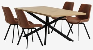 NORTOFT Μ200 τραπέζι δρυς + 4 HYGUM καρέκλες κονιάκ