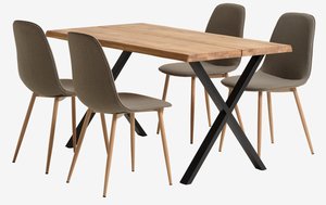 ROSKILDE/ROSLEV L140 natural oak+4 BISTRUP chairs olive