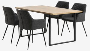 AABENRAA D160 stůl dub + 4 PURHUS židle šedá