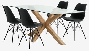 AGERBY L190 Tisch Eiche + 4 KLARUP Stühle schwarz