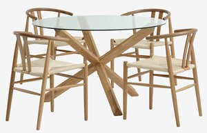 AGERBY Ø119 table chêne + 4 GUDERUP chaises chêne/naturel