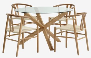 AGERBY Ø119 tafel eik + 4 GUDERUP stoelen eik/naturel