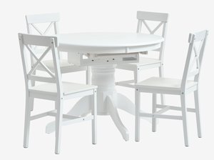 ASKEBY Ø100 m/verlengblad tafel wit + 4 EJBY stoelen wit