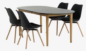 EGENS L190/270 Tisch schwarz + 4 KASTRUP Stühle schwarz