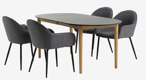 EGENS Μ190/270 τραπέζι μαύρο + 4 SABRO καρέκλες γκρι/μαύρο