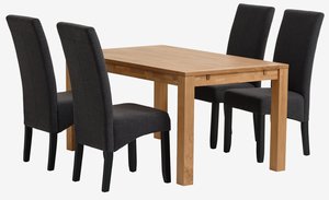 Table HAGE L150 chêne + 4 chaises BAKKELY gris/noir