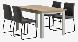 Table MARKSKEL L150/193 gris + 4 chaises HAMMEL gris