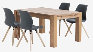 OLLERUP tavolo L160 cm rovere + 4 BOGENSE Sedie grigio