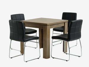 VEDDE L80/160 table chêne sauvage + 4 HAMMEL chaises noir