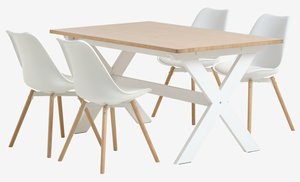 VISLINGE D150 stôl prírodná + 4 KASTRUP stoličky biela