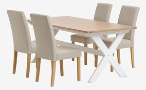 Table VISLINGE L190 naturel + 4 chaises TUREBY beige