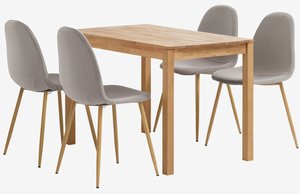 Table JEGERUP L115 chêne + 4 chaises TINGLEV gris/chêne