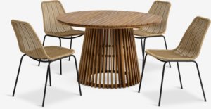 HOLTE Ś120 stół drewno twarde + 4 PANDUMBRO krzesło natural.
