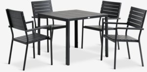 MADERUP L90 table + 4 PADHOLM chaises noir