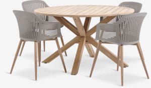 HESTRA Ø126 τραπέζι σκλ. ξύλο + 4 VANTORE καρέκλες άμμου