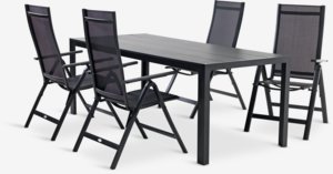 MADERUP L205 table noir + 4 LOMMA chaise inclinable noir