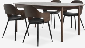 MARSTRAND L200/280 table d.oak + 4 HVIDOVRE dark oak