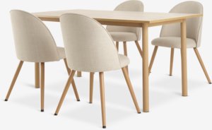 ALSTED L160 tafel eiken + 4 THORUP stoelen beige